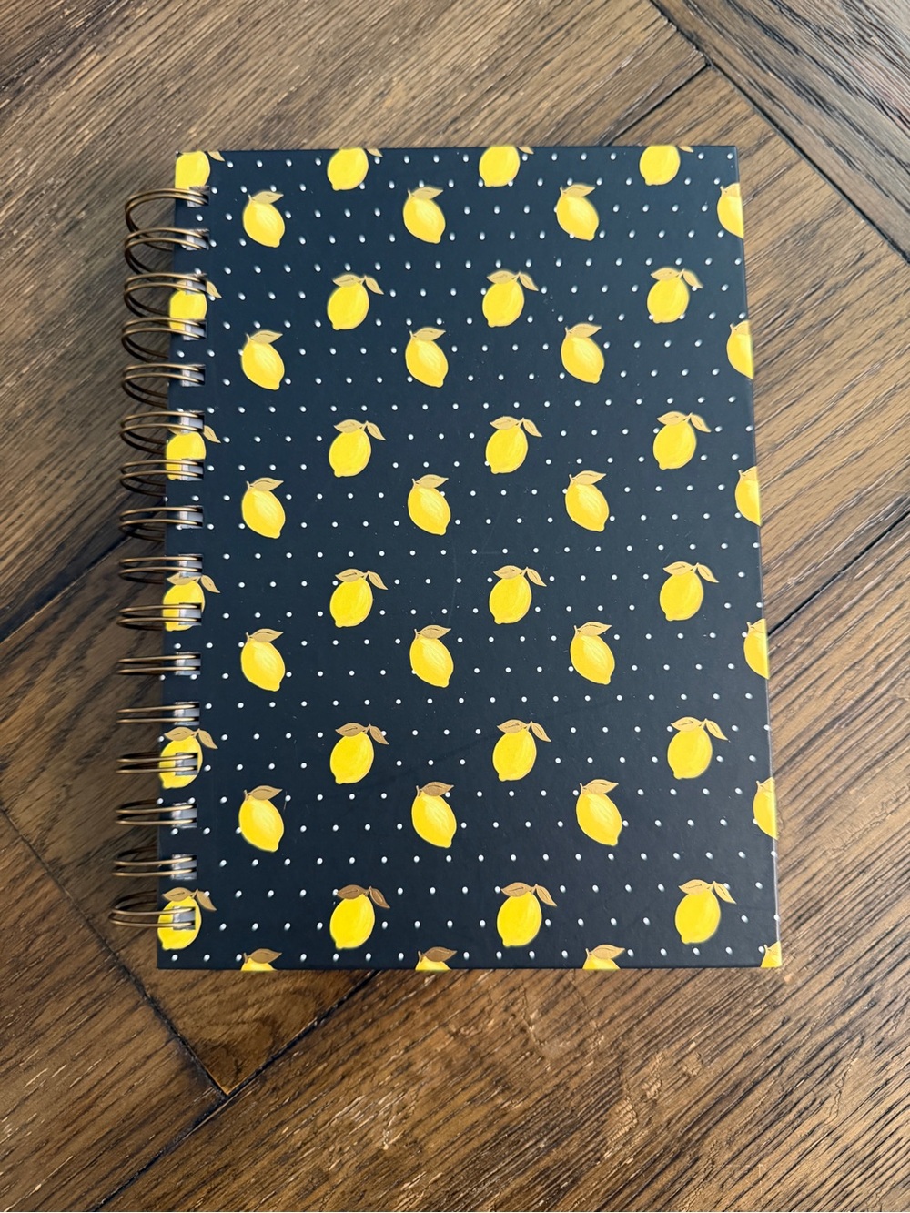 Black Spiral Notebook with Yellow Lemon Pattern